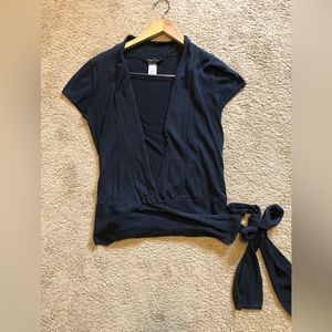 BCBGMAXAZRIA short sleeve Navy Blue Wrap shirt, Medium